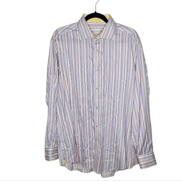 Bugatchi Uomo Mens Colorful Striped Button-down Dress Shirt 17.5 34/35 XL - Picture 1 of 8